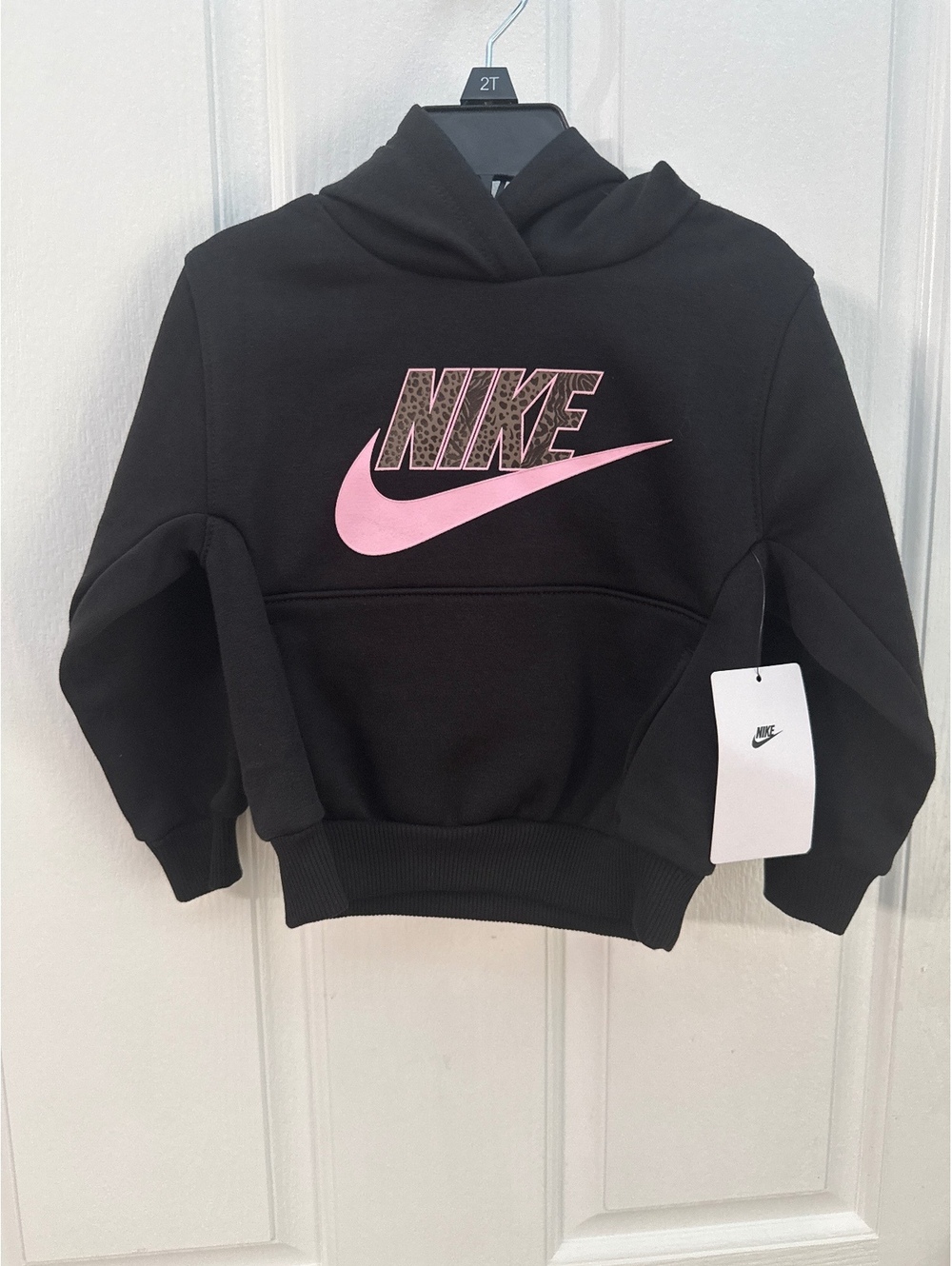 Nike Girls' Black Hoodie Sweatshirt Size 2T with Pink Logo